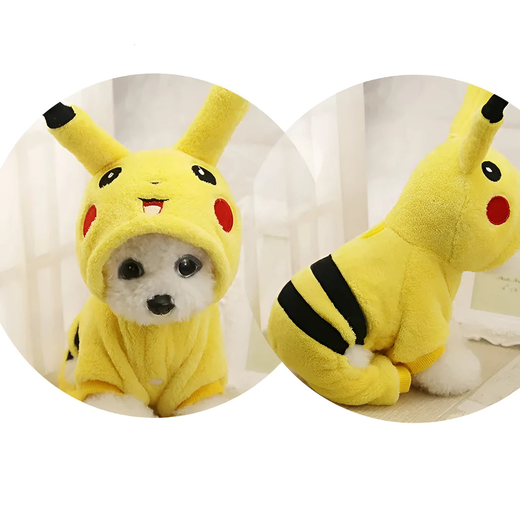 Fleece hoodie coat for dog or cat in cartoon costume style for autumn winter wear
