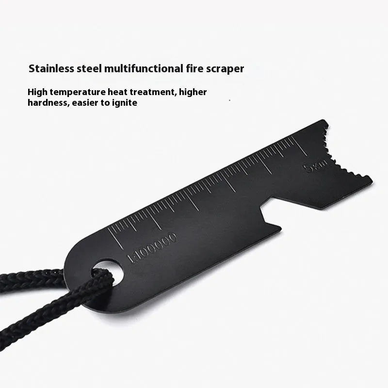 Black outdoor camping stainless steel multifunctional flint with magnesium rod and survival tools
