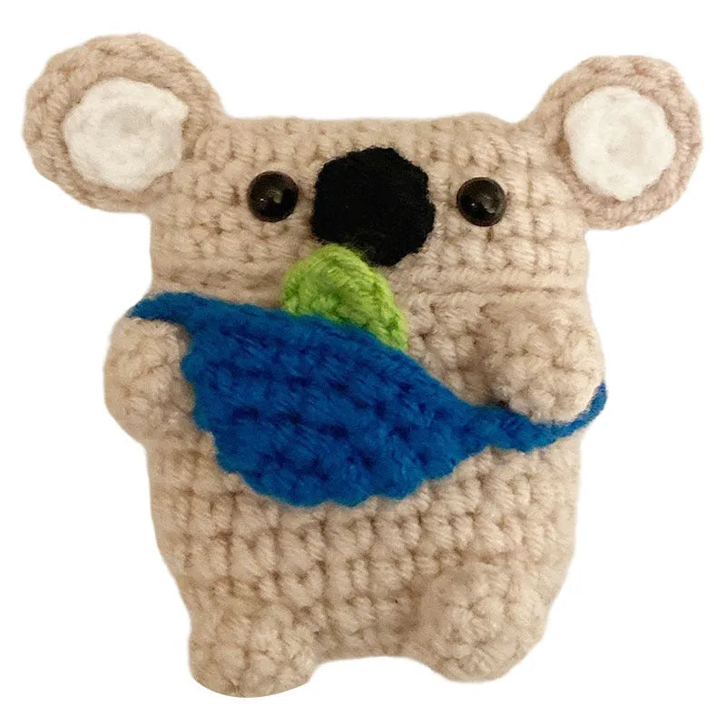 Handmade knitted koala bear backpack design cover for Apple AirPods case.