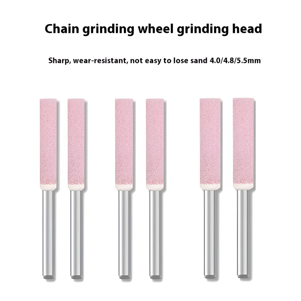 Set of three chrome steel jade ceramic cylindrical chainsaw sharpener grinding heads in 4.0mm, 4.8mm, and 5.5mm diameters