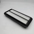 Black rectangular car panel air filter with dimensions 256mm by 113mm by 40mm