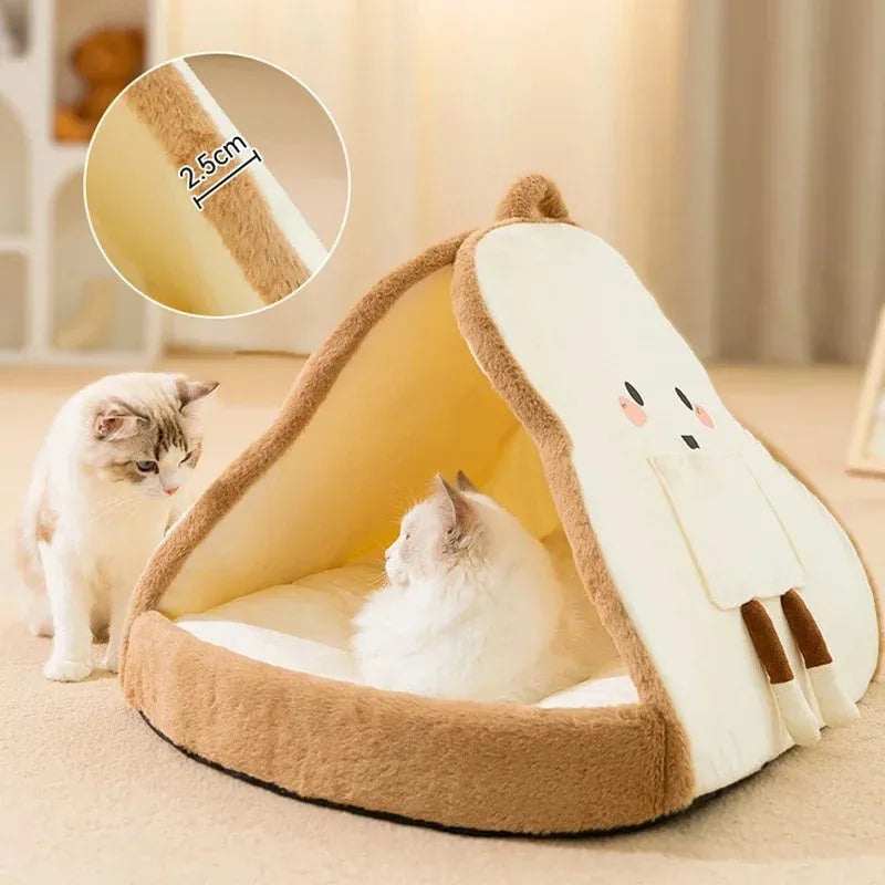 Winter cat tent pet house in green or yellow with soft lining and cave design