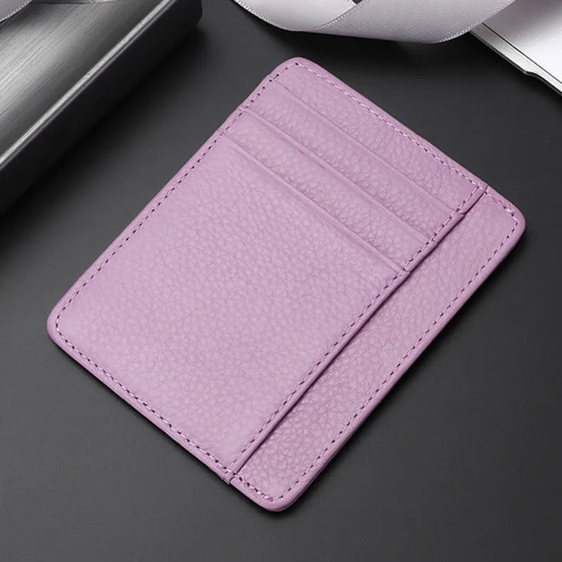 Genuine first layer cowhide leather card holder in solid colour with polyester lining, daily configuration