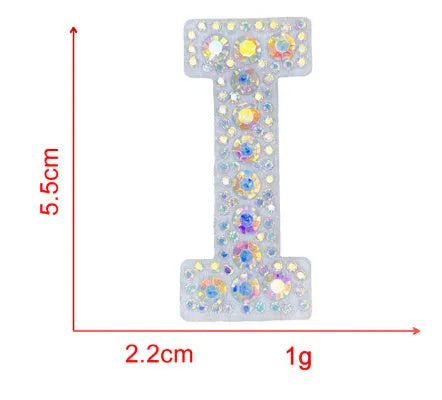 AB colour rhinestone letter emblem badge patch cloth sticker self-adhesive on white background
