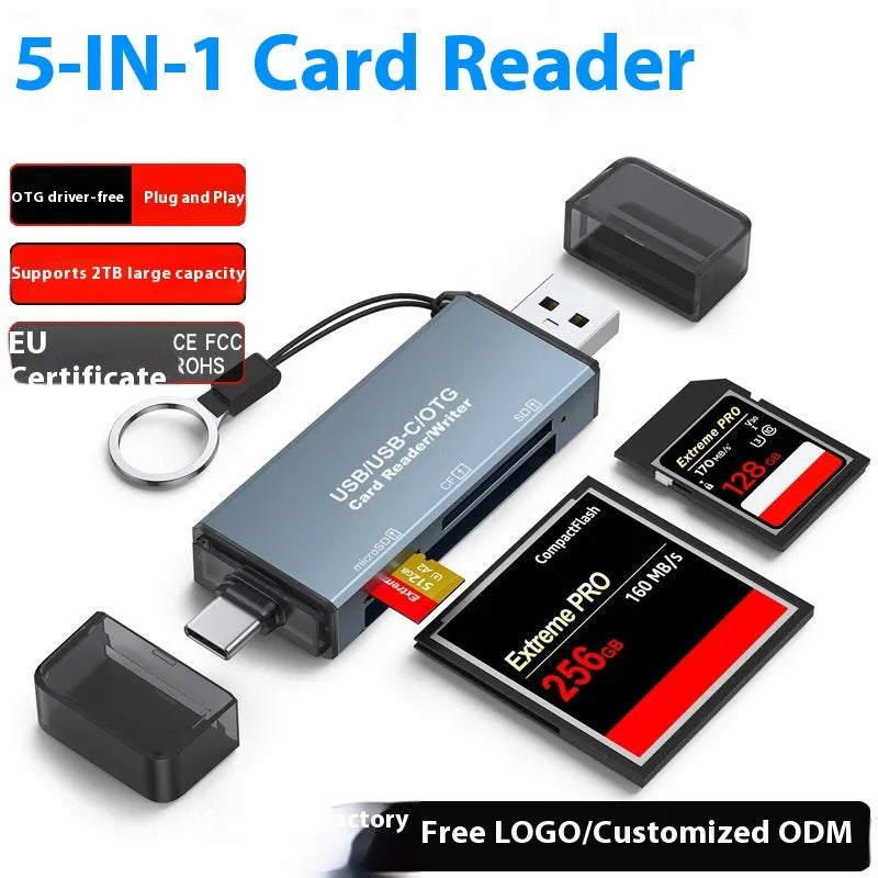 Aluminium alloy CF SD TF three-in-one USB card reader on a desk