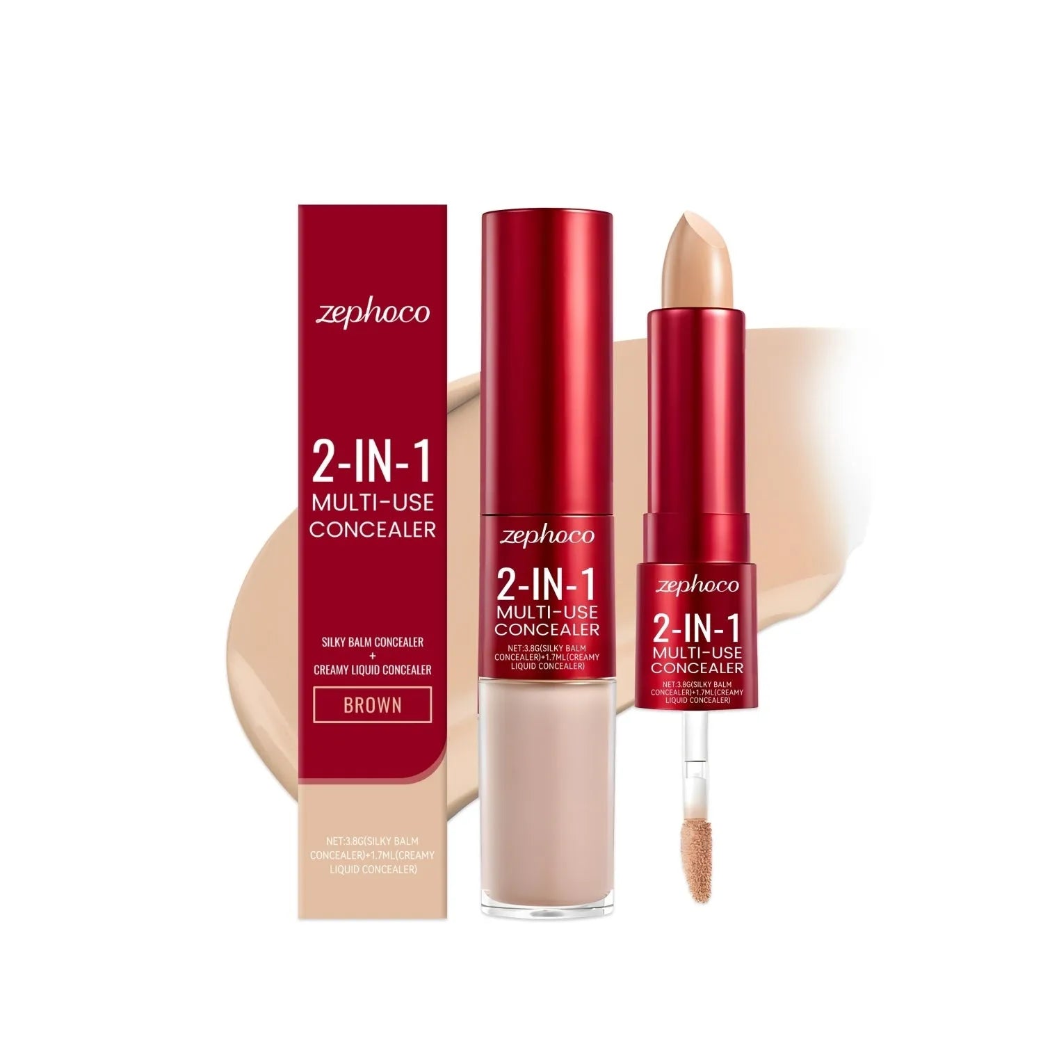 Long Lasting Moisturizing Concealer Set with creamy liquid and silky balm in brown shades