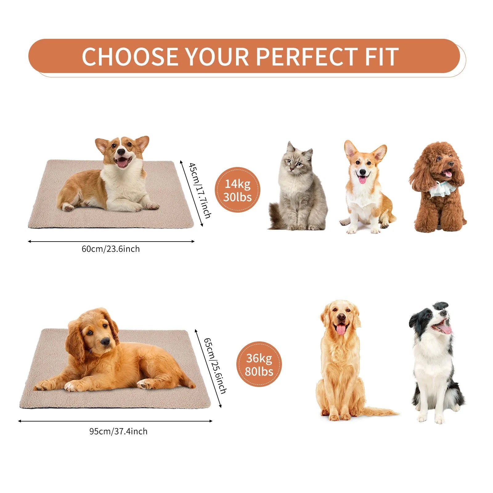 Grey self-heating plush pet pad for cats and dogs on a wooden floor