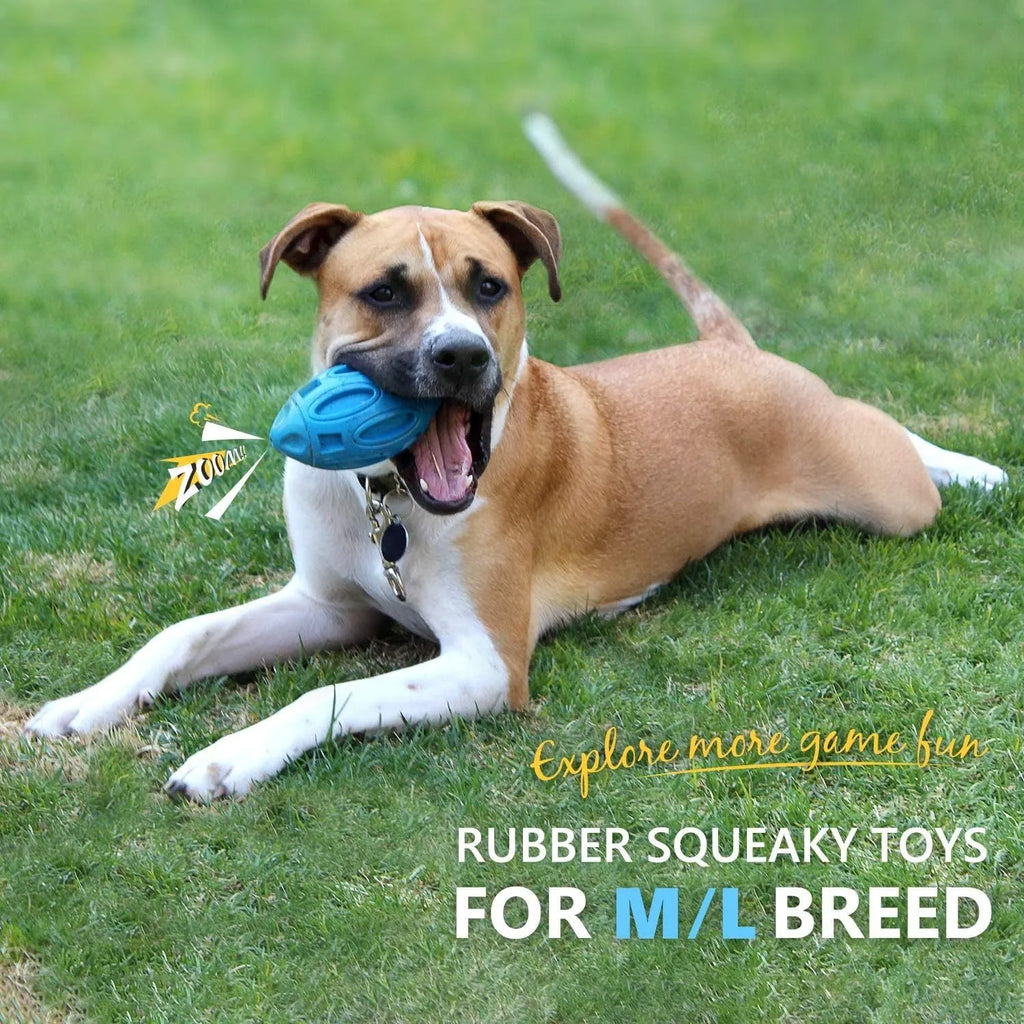 Blue green orange rubber squeaky dog chew toy for medium large breed aggressive chewers