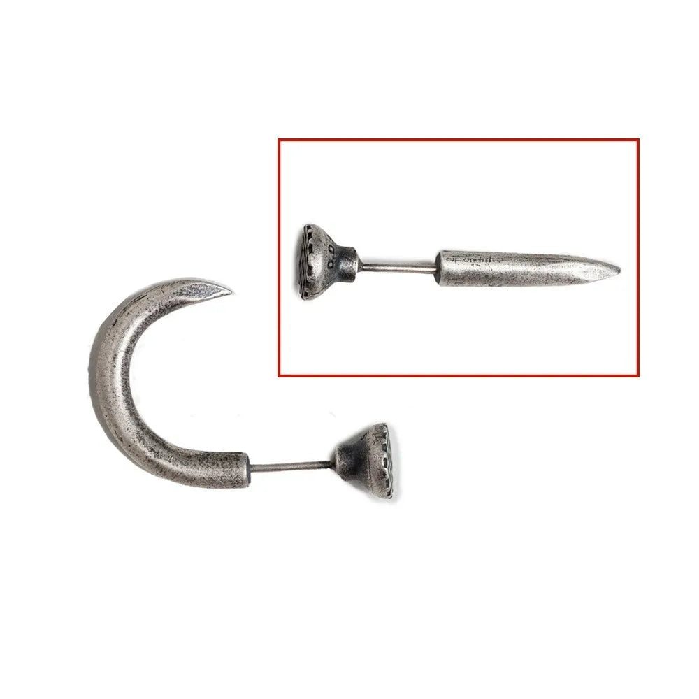 S925 sterling silver nail stud earrings in straight or curved punk designs with ear hook fittings