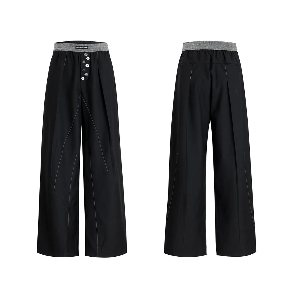 Straight-leg high-waist trousers with button front closure in black colour