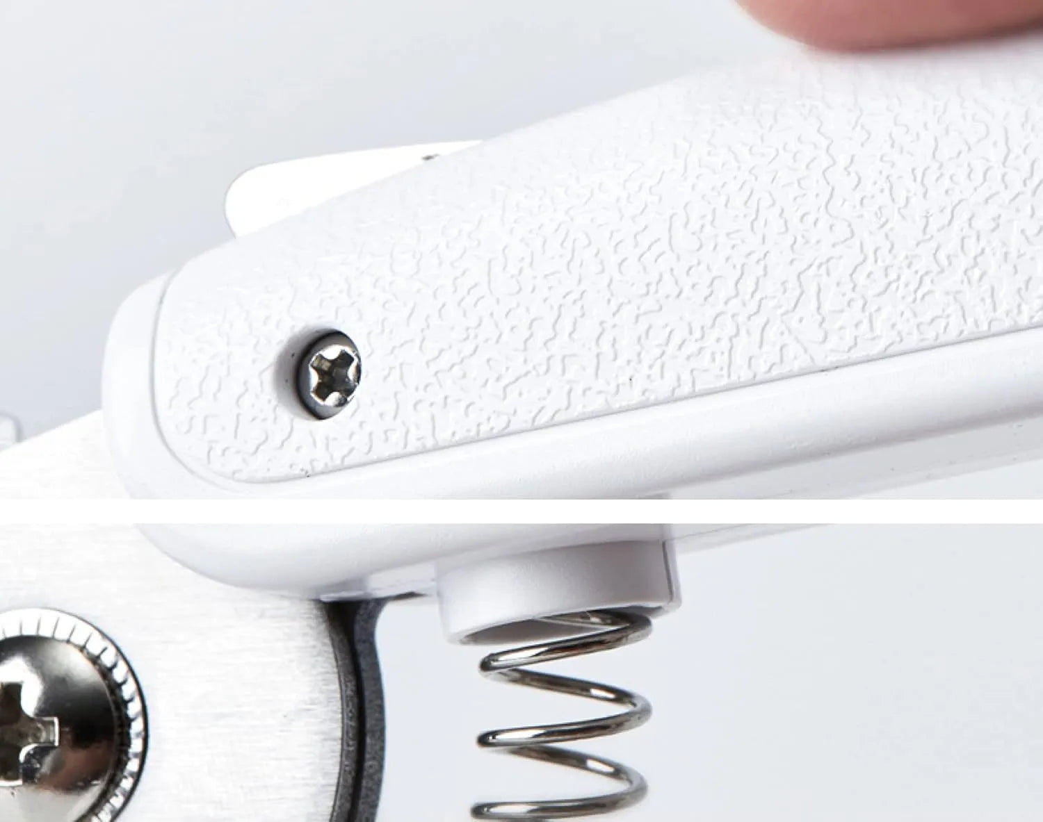 White LED pet nail clippers with a transparent guard open, showing the triangular blade and integrated nail file.