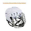 Ice hockey helmet with carbon steel face mask in sizes S M L XL for ball hockey protection