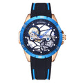 Men's automatic hollow watch with business styling in rose golden blue colour