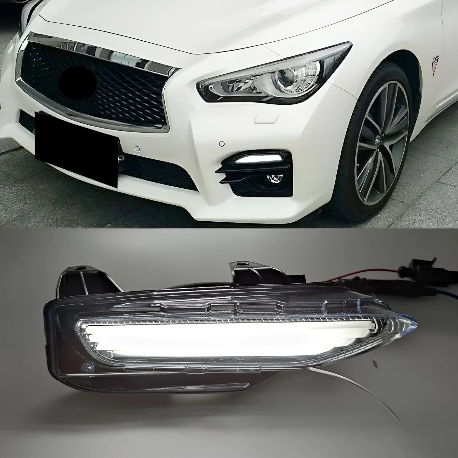 Infiniti Q50 Q70 front bumper LED daytime running lamp and turn signal unit made of black ABS plastic