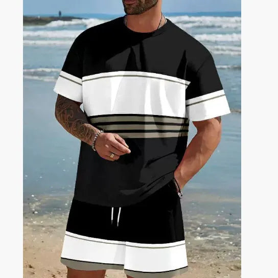 Men's loose fit polyester t-shirt and shorts summer leisure set in multiple colours