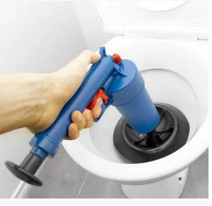 Plastic high-pressure drain blaster gun with four different-sized suction cup adaptors for unblocking pipes