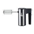 SL-25209 silver handheld electric mixer with beaters on a kitchen counter