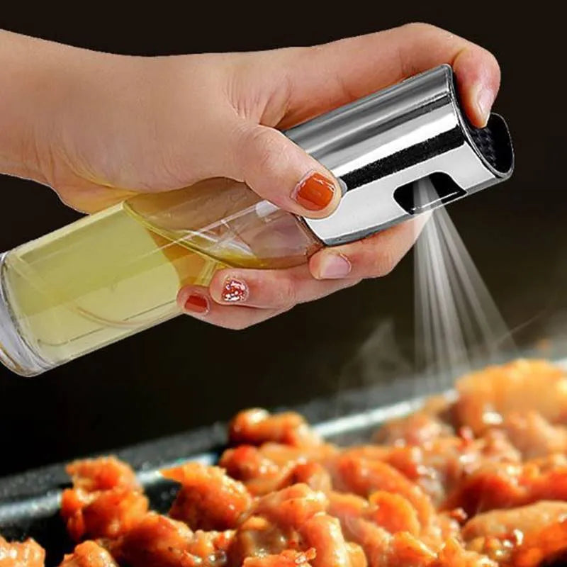 Gold ABS and glass kitchen oil vinegar spray bottle with push pump, 100ml capacity