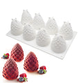 Silicone baking mould with six cavities shaped as pineapples and pine cones for mousse desserts