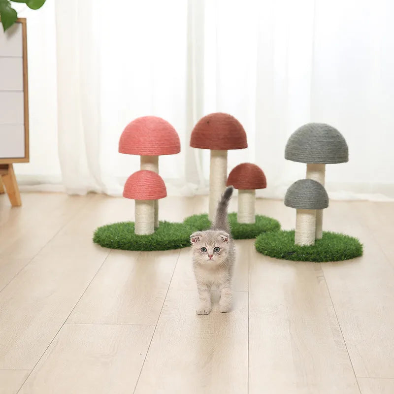 Cotton rope mushroom cat scratch post in Coffee Mushroom with Ball colour for indoor cats