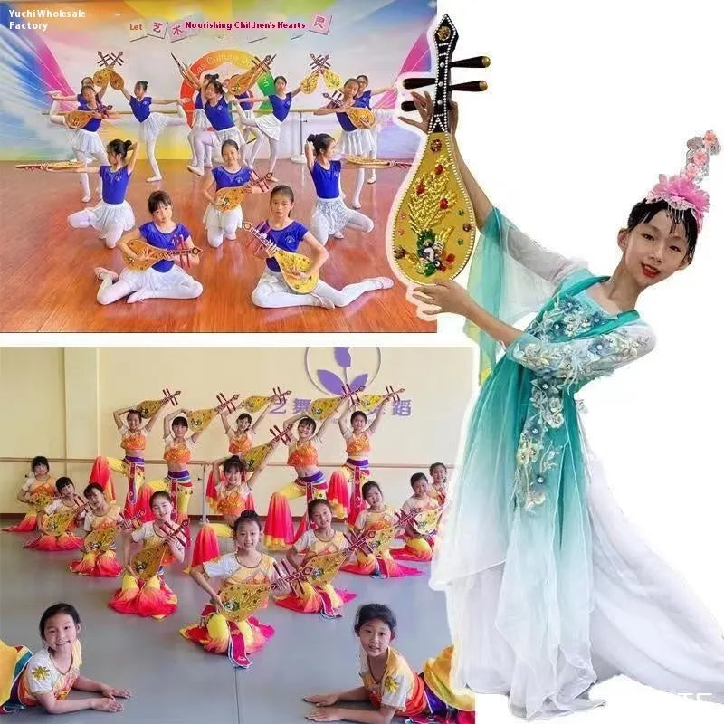 Golden double phoenix simulation pipa prop 64.5 cm plastic for dance performance