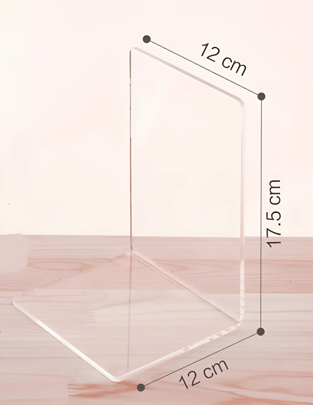 Transparent acrylic bookshelf displaying two books with smooth edges and clear plexiglass construction
