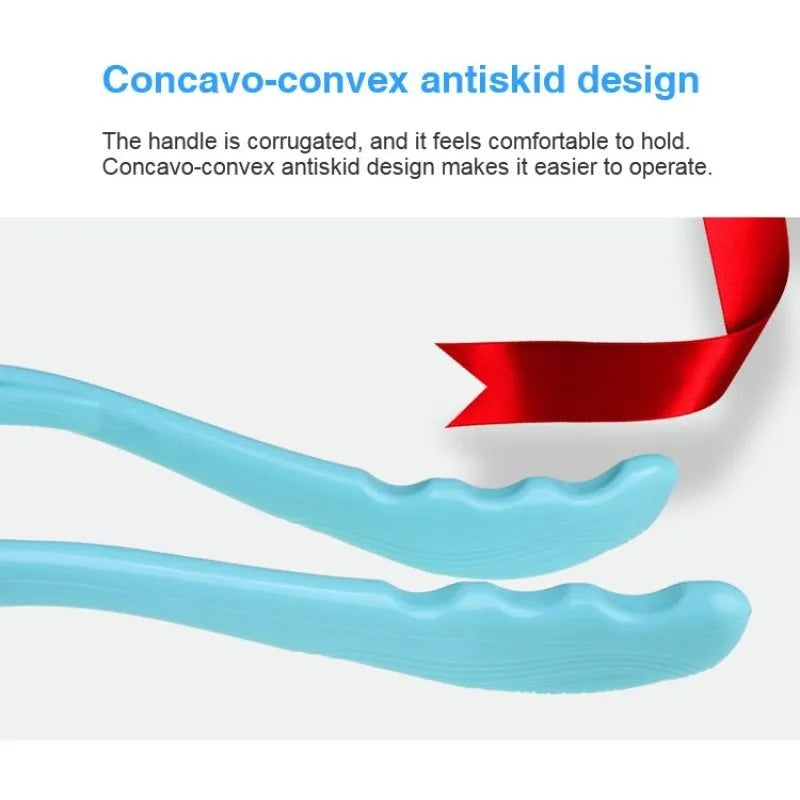 Blue plastic handheld neck massager with adjustable bracket and 3D floating-point massage head.