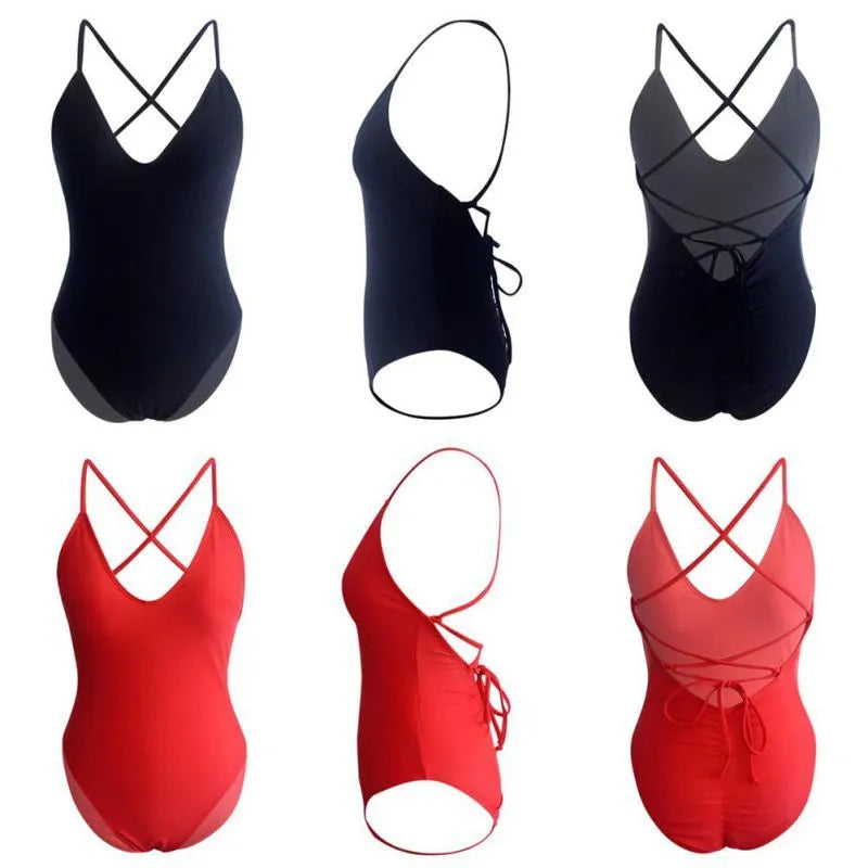 Solid colour siamese bikini for women in eight colours including black, blue, red, yellow, and orange, sizes S to XXL