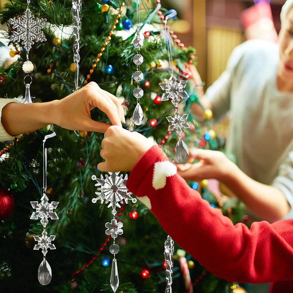 10 clear acrylic Christmas tree hanging ornaments with ribbons for indoor outdoor decoration