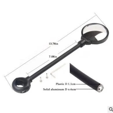Black metal bicycle rearview mirror with hose adjustment clamp, shown as a two-pack.
