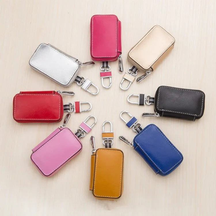 White genuine leather car key case square vertical model 8.3x5x2cm