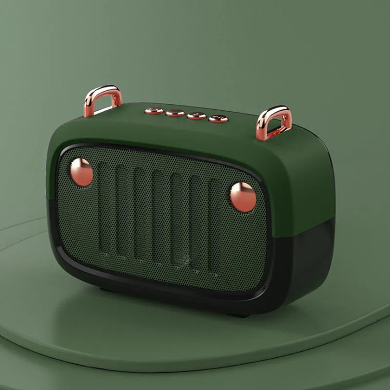 Small rectangular portable Bluetooth speaker in choice of black, blue, green, grey, or orange colours.