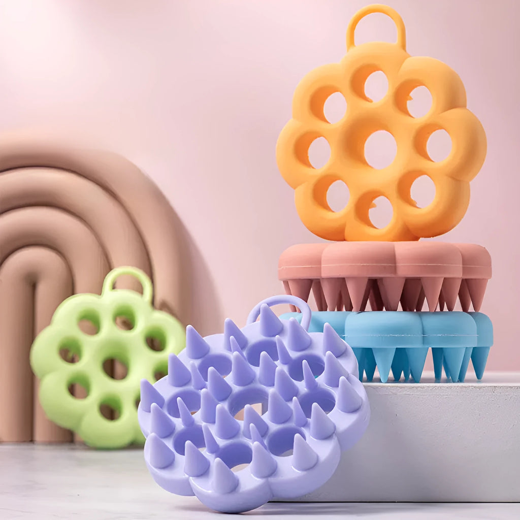 Silicone pet grooming brush with textured fingers for wet and dry use on dogs and cats