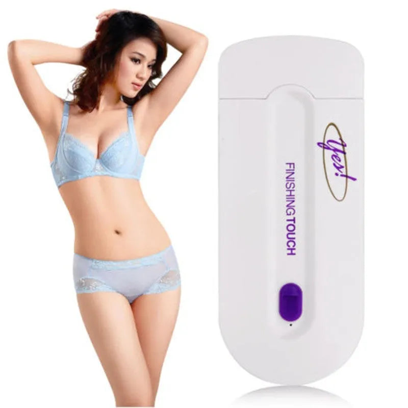 Finishing Touch rechargeable electric hair remover device with trimmer and foil heads on a white background
