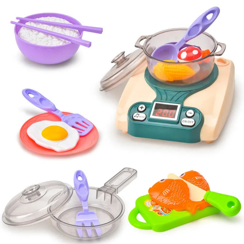 Children's plastic simulation kitchen play house toy with induction cooker design for infants