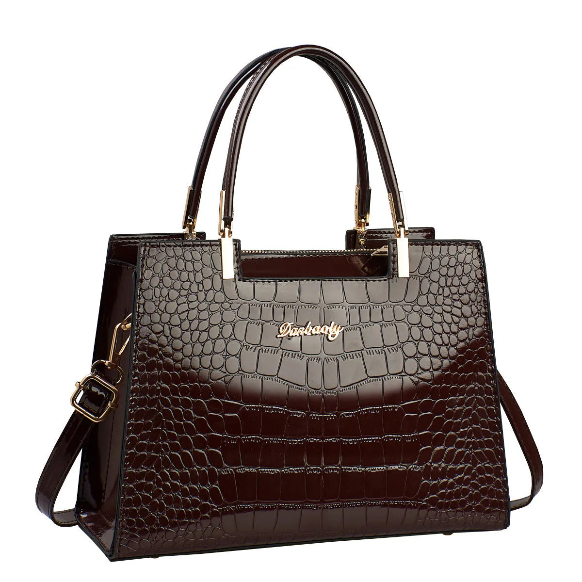 Women's one-shoulder handbag in horizontal square suitcase shape made from medium-hard PU leather