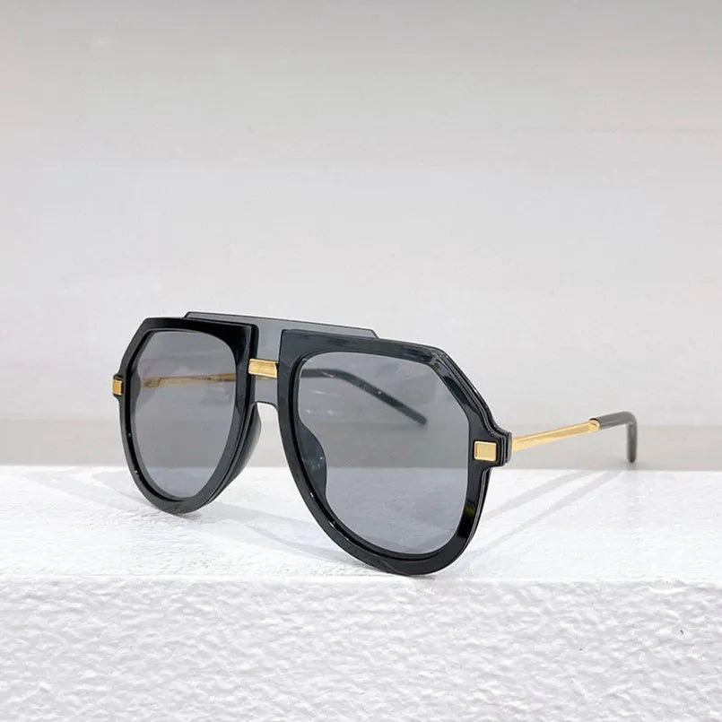 Black leopard print large frame sunglasses with elliptical shape on board material frame