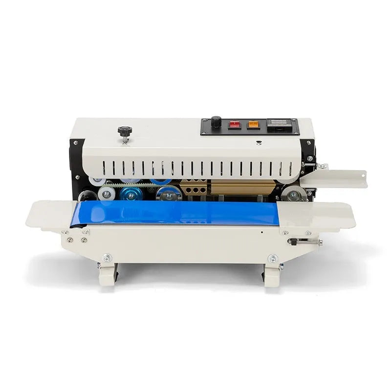 Mini manual steel seal sealing machine with a printable date dial on a white background.