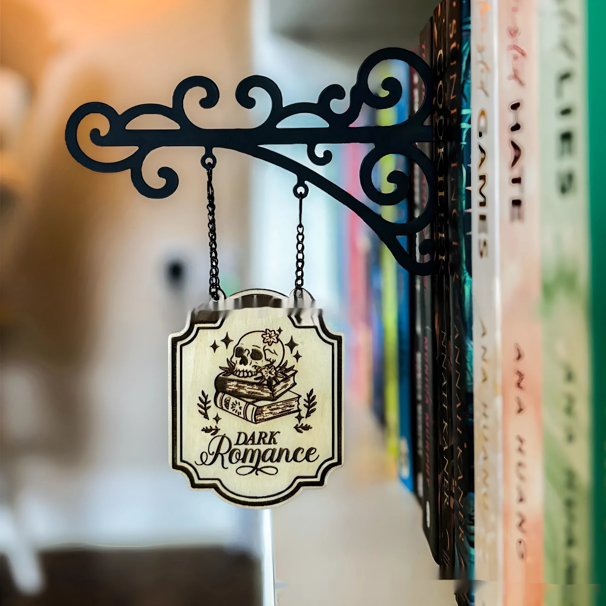 Traditional pub sign style book divider ornament for bookshelf organisation
