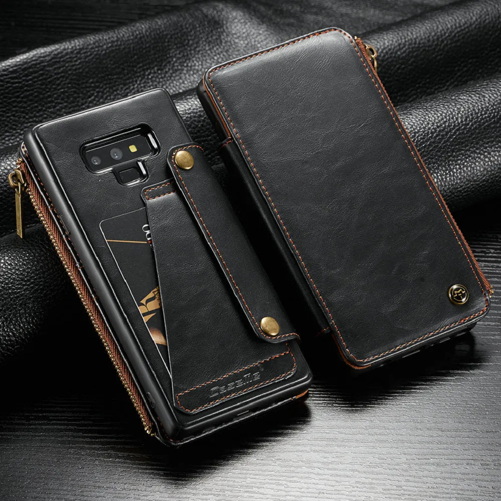 PU leather flip phone case for Samsung Galaxy Note9 in black, brown, and red colours