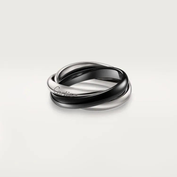 Geometric U-shaped sterling silver couple ring with full diamond setting on a rose gold plated band.