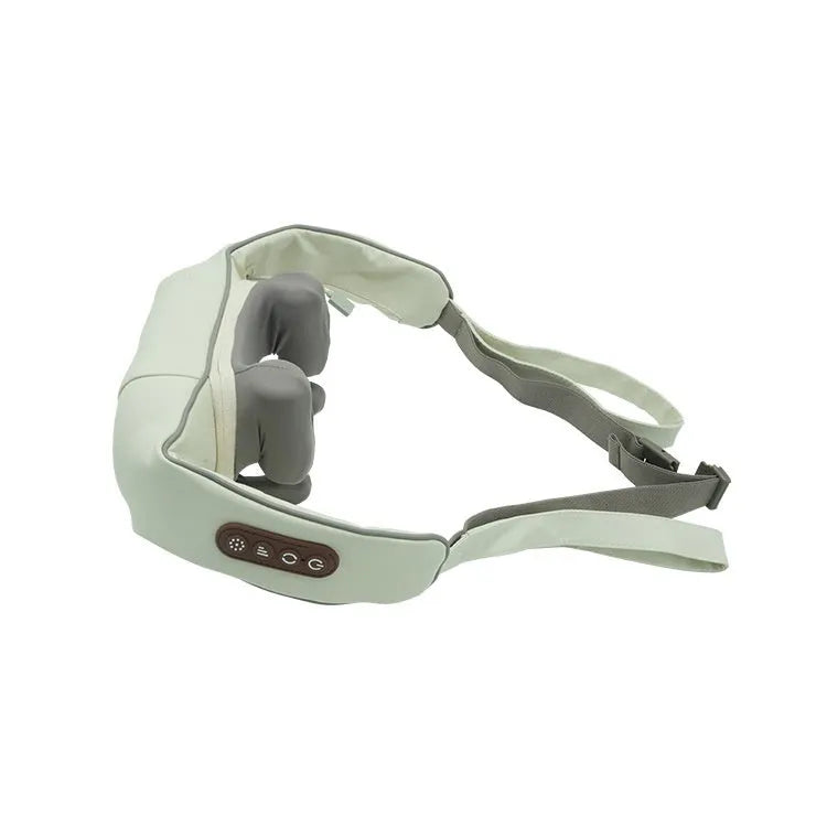 Blue rechargeable foldable electric neck and shoulder massager with display.
