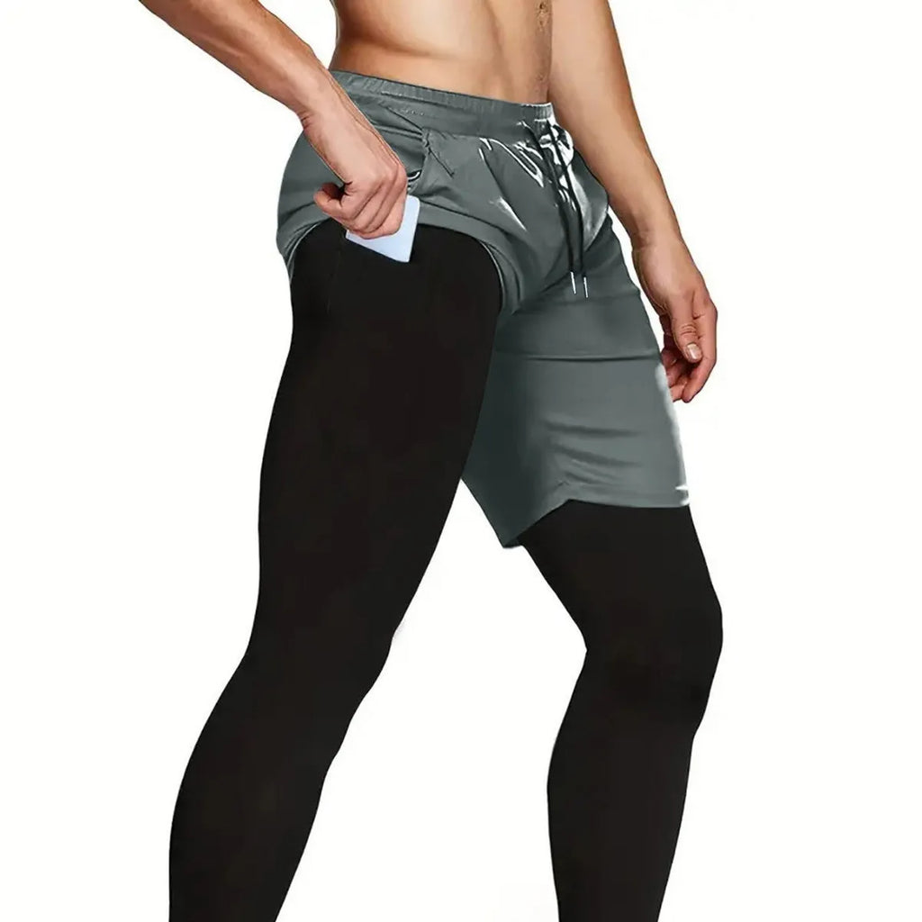 Polyester fibre fitness training running cycling bottoming pants in Army Green, loose fit, side view on mannequin