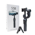 Black three-axis mobile phone gimbal stabiliser with tripod and protective cases