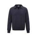 Loose black pullover sweater on a hanger, showing casual fit