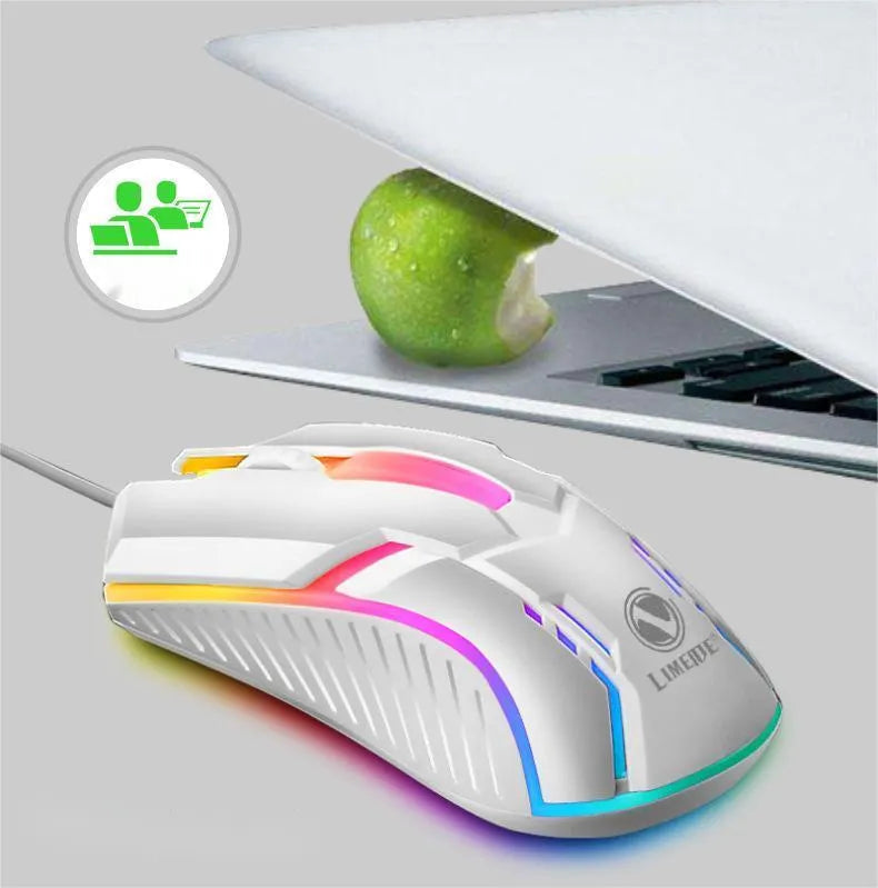 Wired USB gaming mouse with 1600 DPI and colourful breathing light effect in black colour