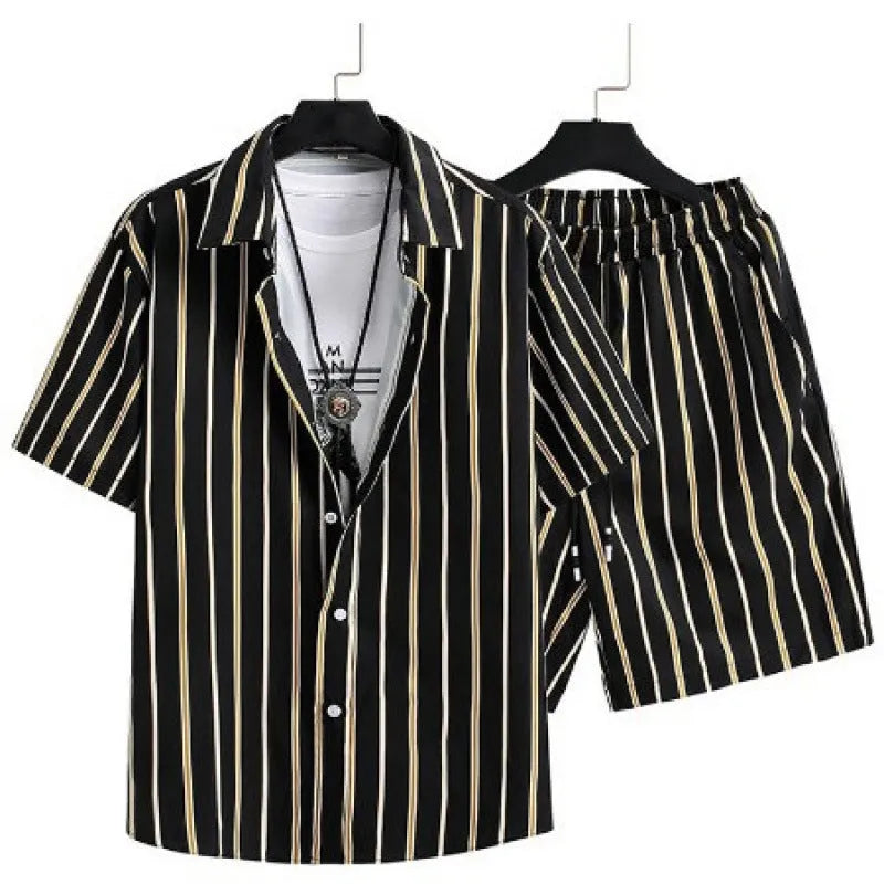Men's casual digital print shorts suit with matching shirt, shown in colour Suit 52.