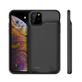 Black silicone iPhone battery charger case showing Lightning port and soft shell construction