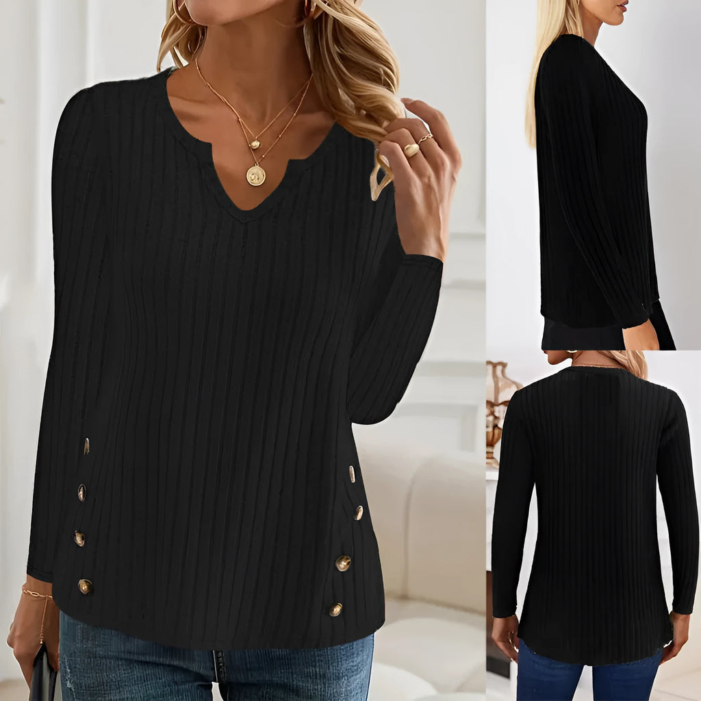 Casual button-front knitted sweater in solid colour with regular sleeves