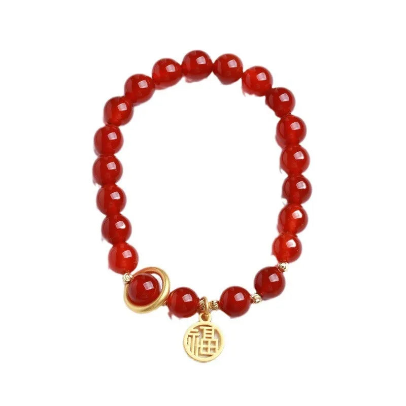 Natural red agate bracelet with weaving construction and blessing card